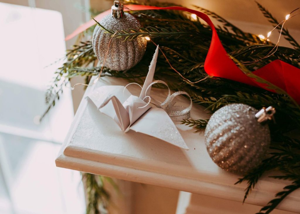 déco noël boule argenté oiseau papier origami