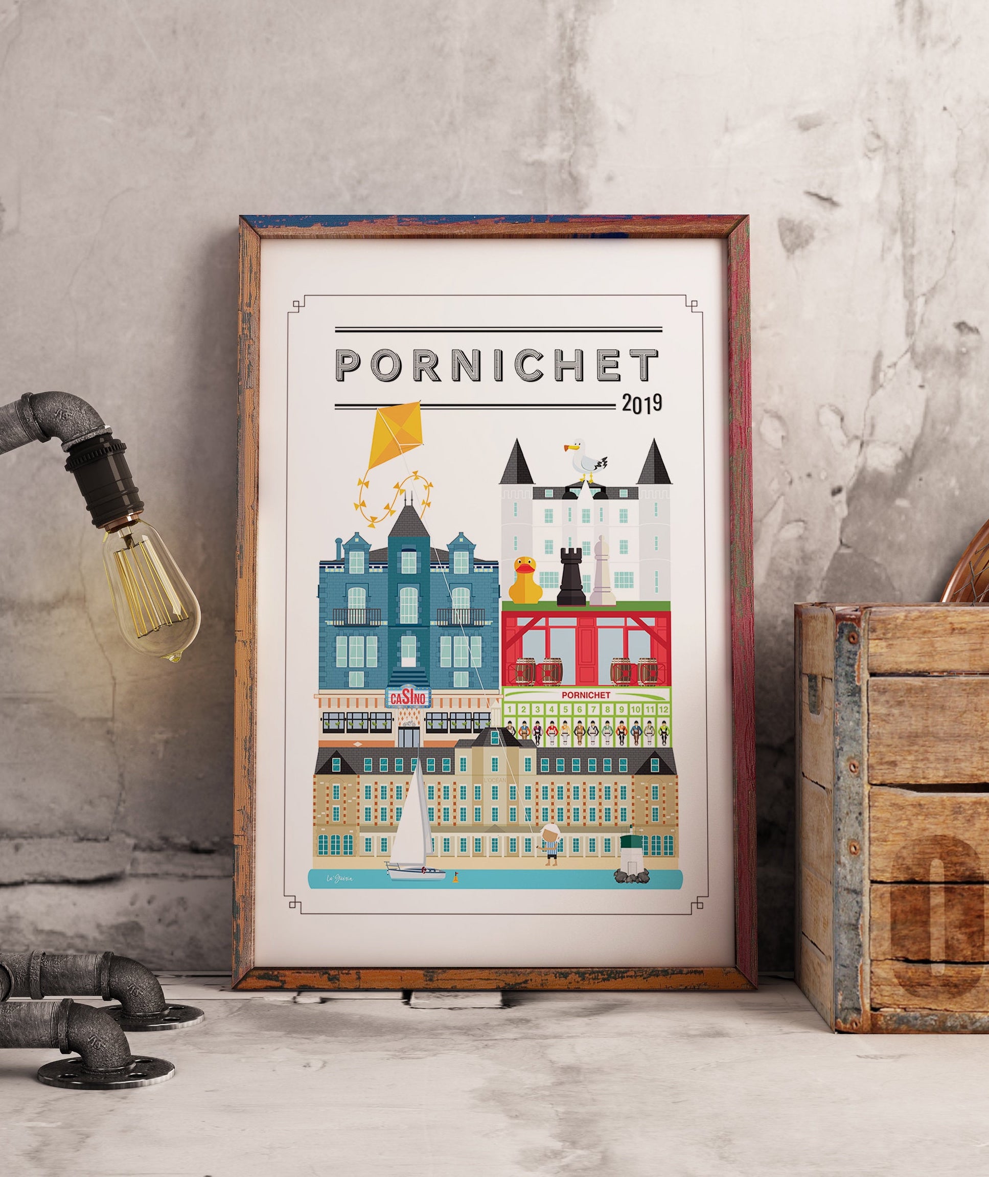 Illustrateurs Etsy Poster Art Frame Lu Guerin Pornichet architecture design vintage moderne