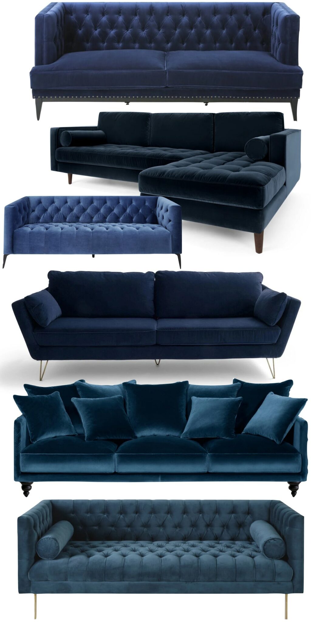 canapé velours bleu foncé pétrole canard capitonné angle convertible design pas cher