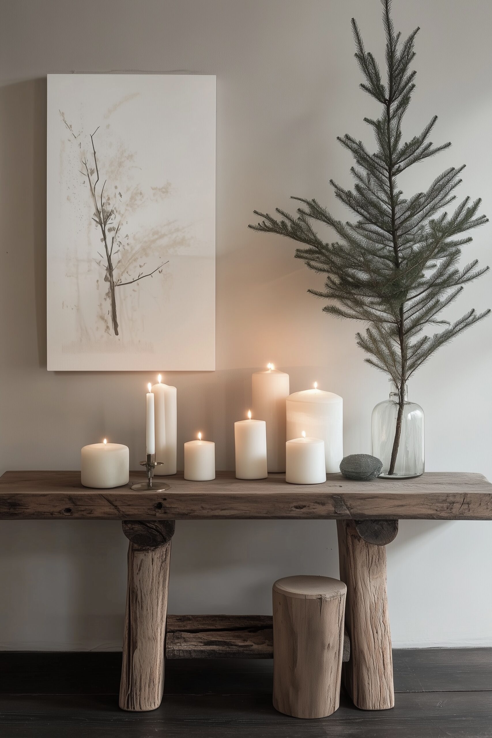 décor de Noël scandinave brut nature bougies