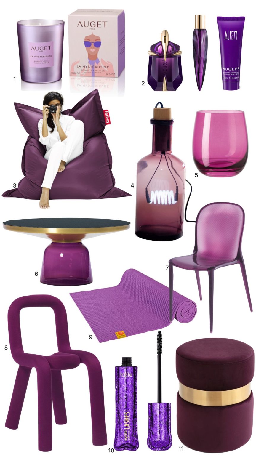 décoration intérieur idée cadeau fauteuil pouf design couleur violet prune aubergine