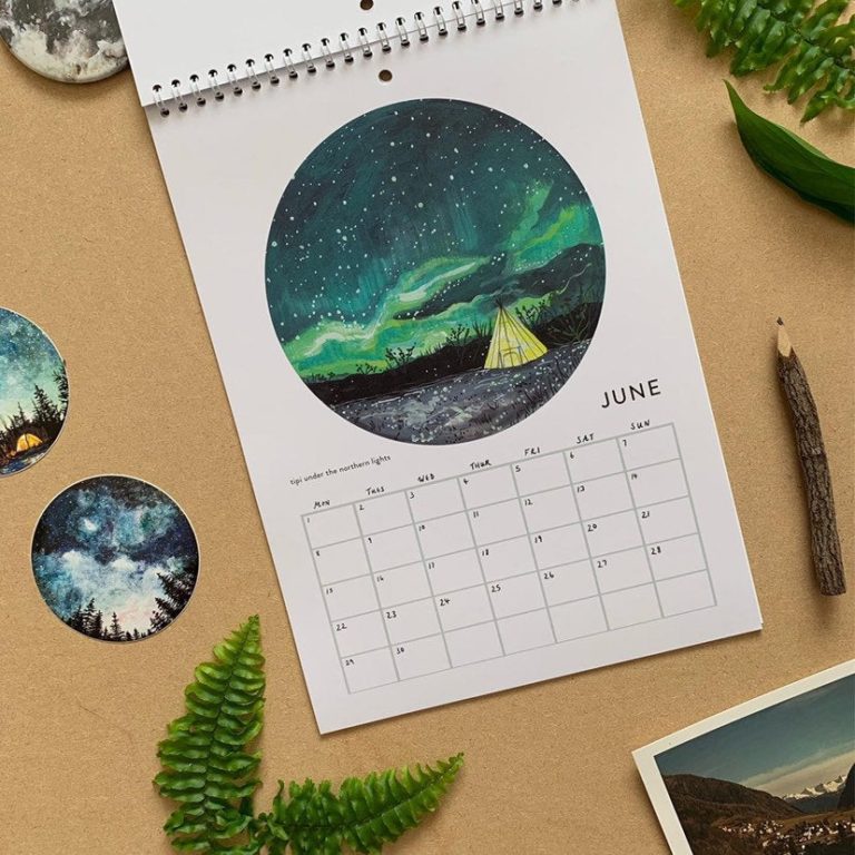 planning 2020 ciel vert foncé scintillant calendrier case blanche