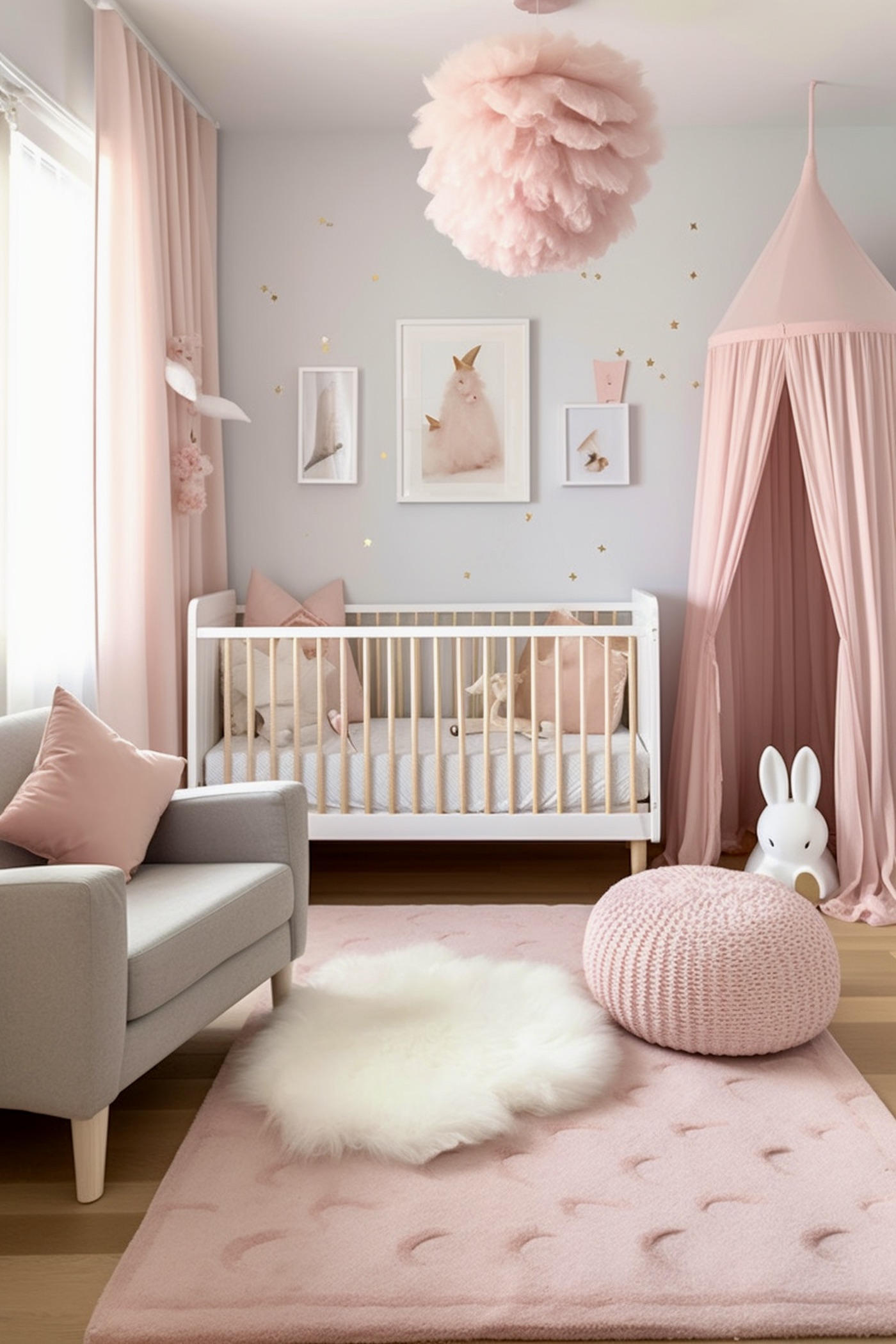 chambre bébé rose gris clair fauteuil
