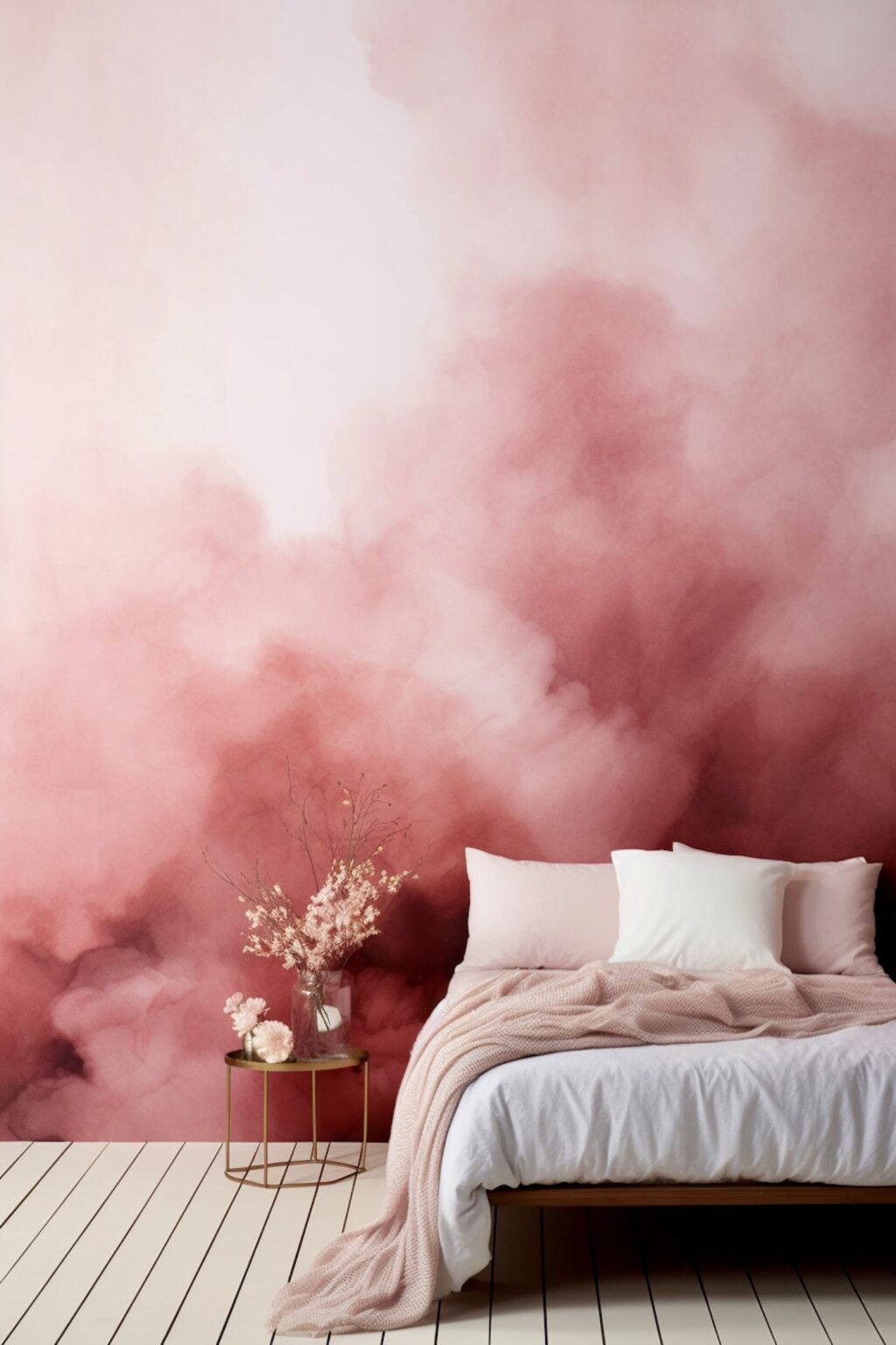 papier peint tie dye fushia blanc nuageux