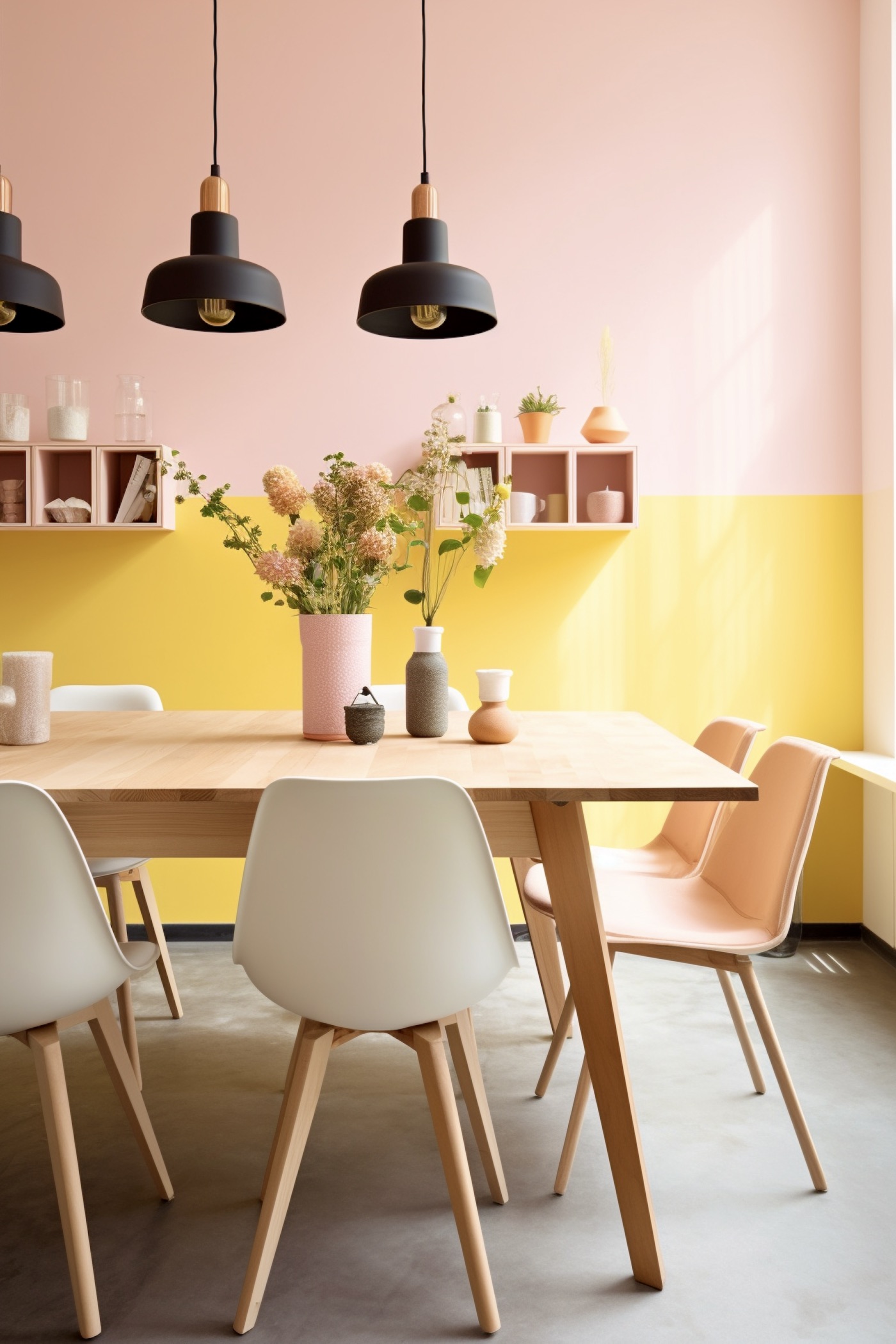 salle à manger scandinave mur bicolore soubassement peinture