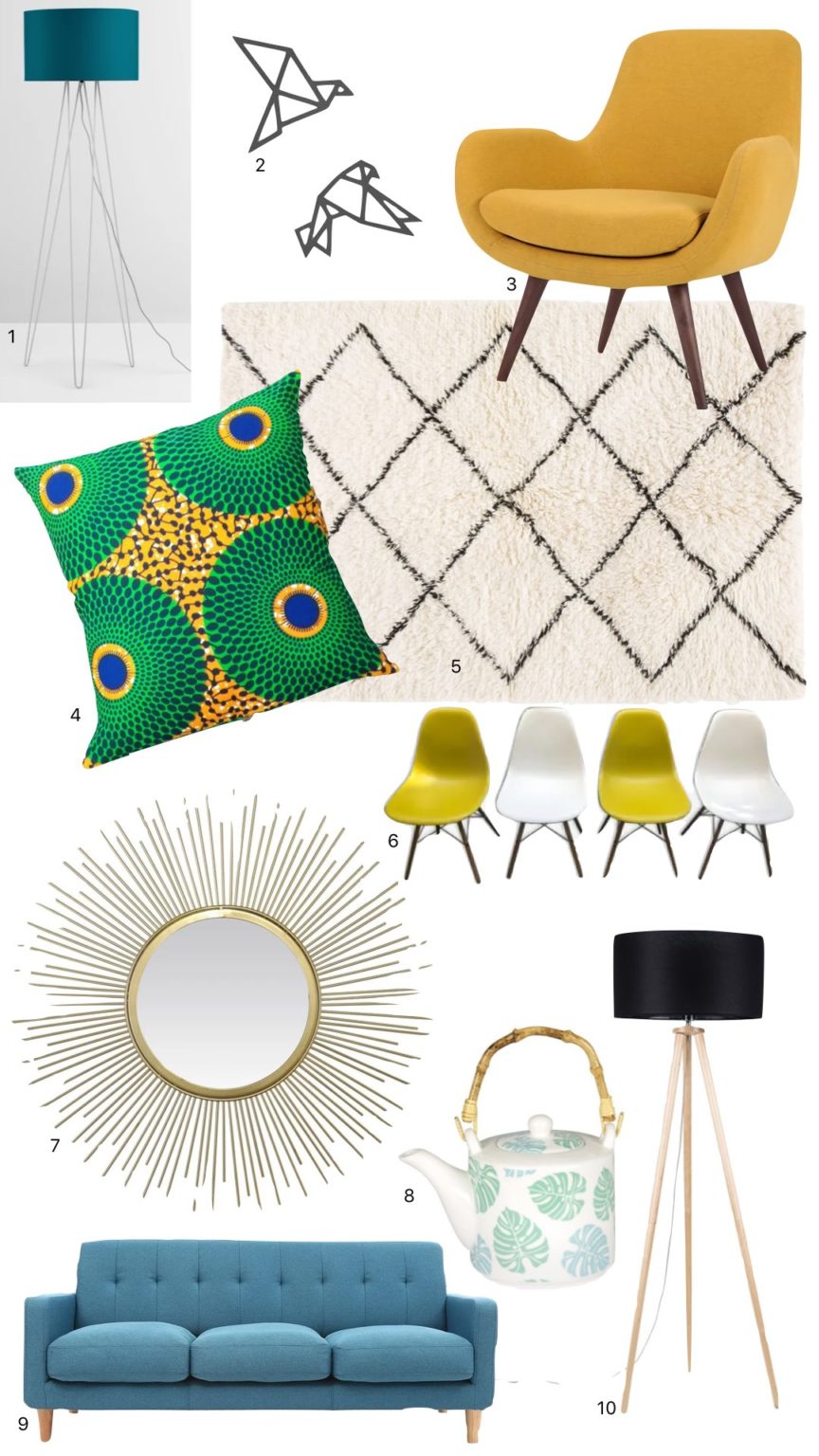 villa Condroyer salon déco jaune moutarde bleu canard couleur