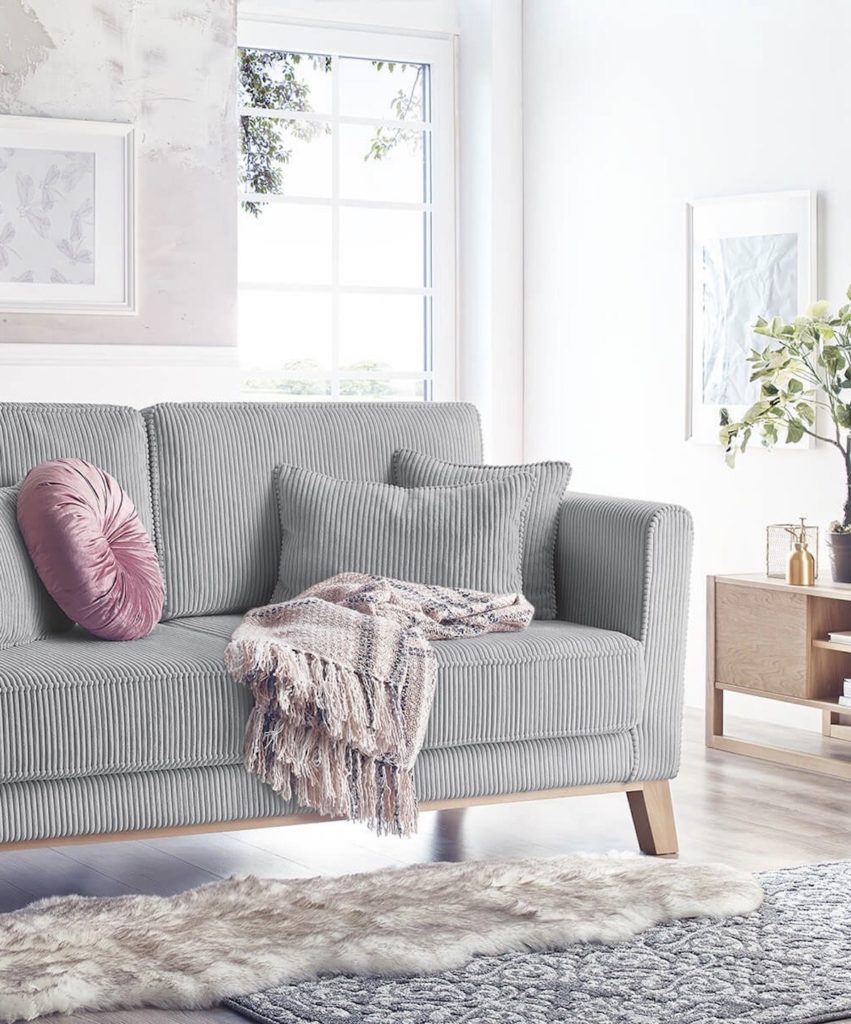 canapé droit velours côtelé gris bobochic paris - blog déco - clemaroundthecorner