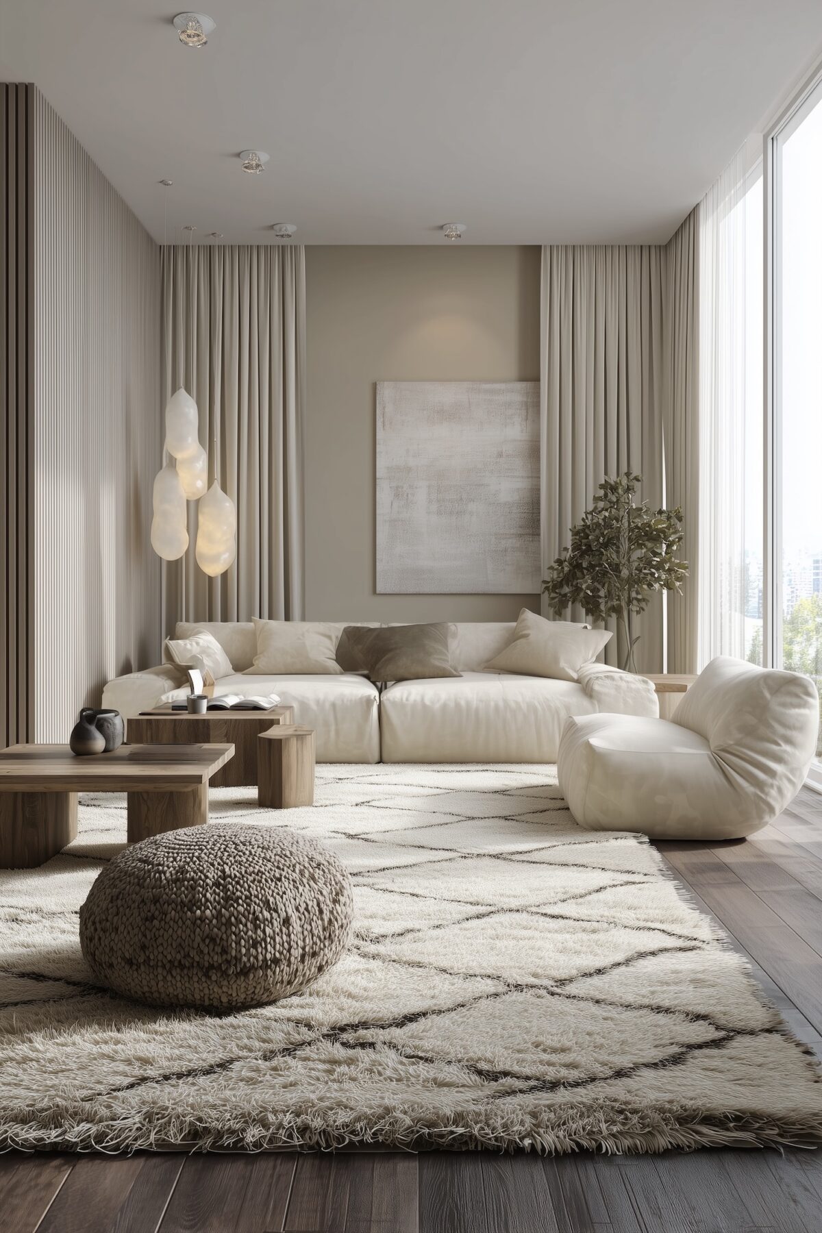 aménagement salon beige pentahouse scandinave nyc