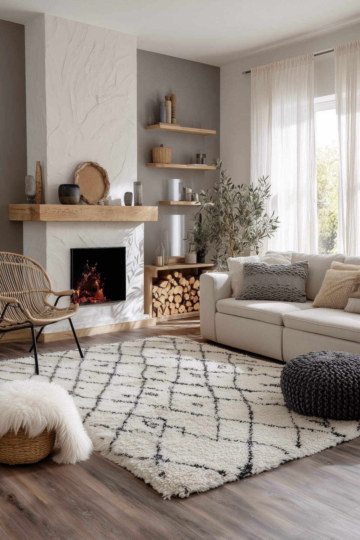 intérieur mélange style campagne scandinave tapis marocain