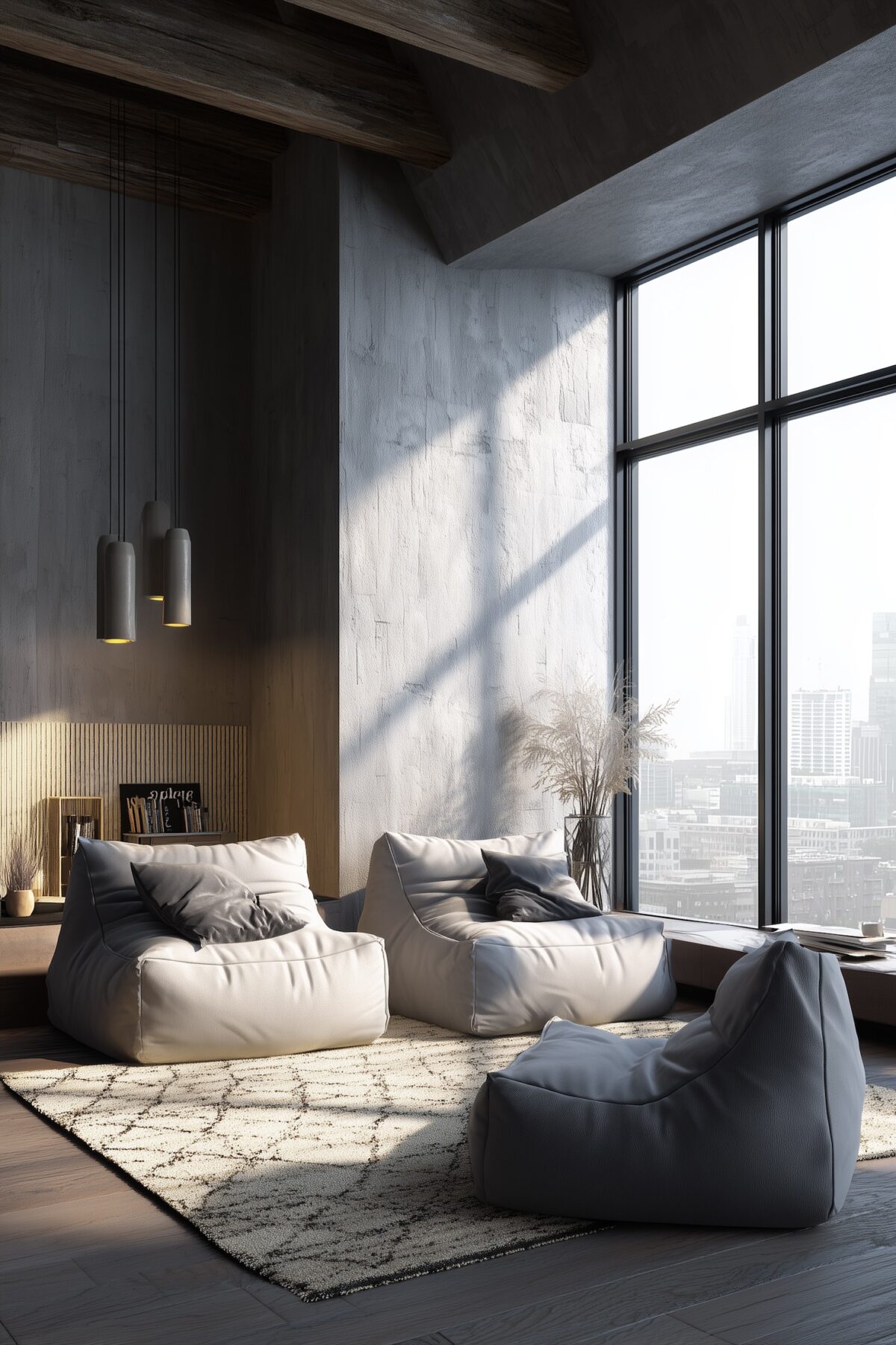 loft londonien industriel mur brut fauteuil au sol