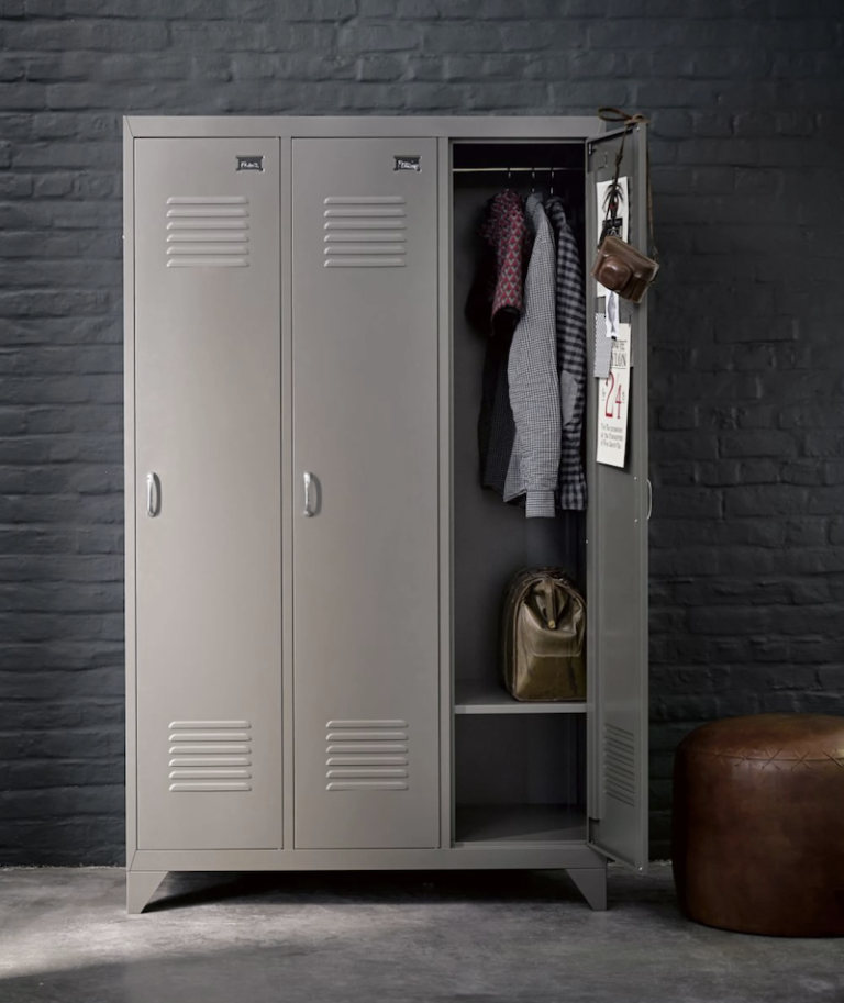armoire métallique déco chambre ado loft industriel style mur brique grise