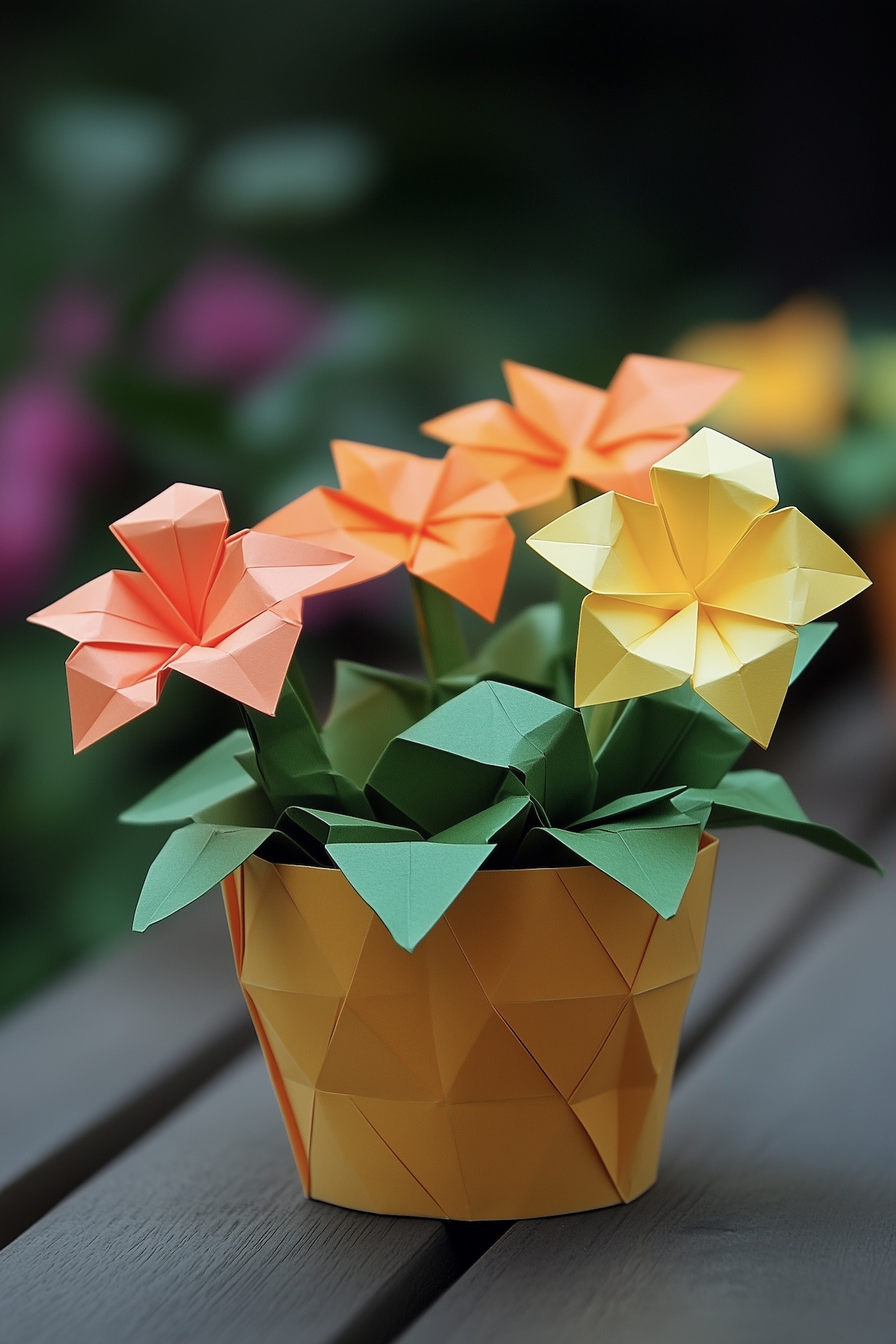 technique pliage fleurs papier origami geranium pot