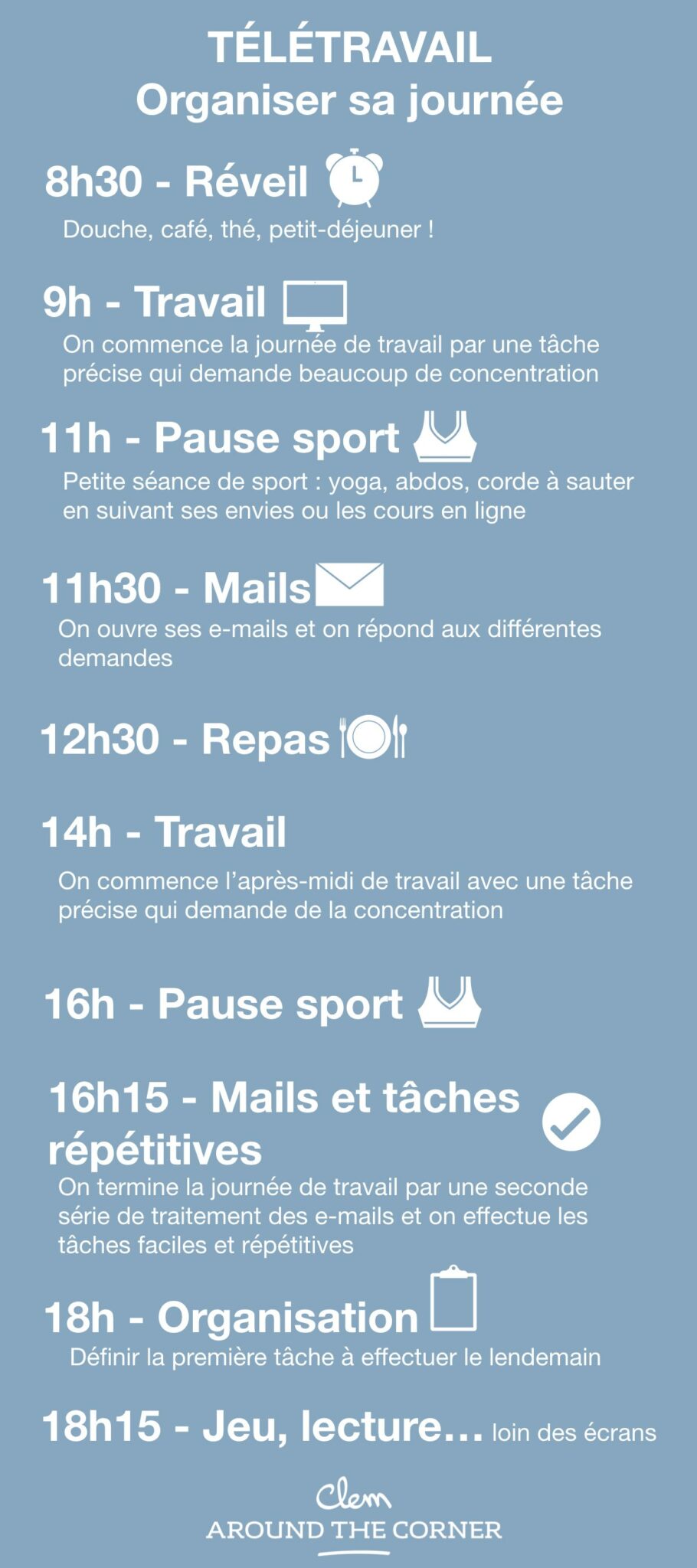 emploi du temps travail à la maison télétravail confinement coronavirus covid-19