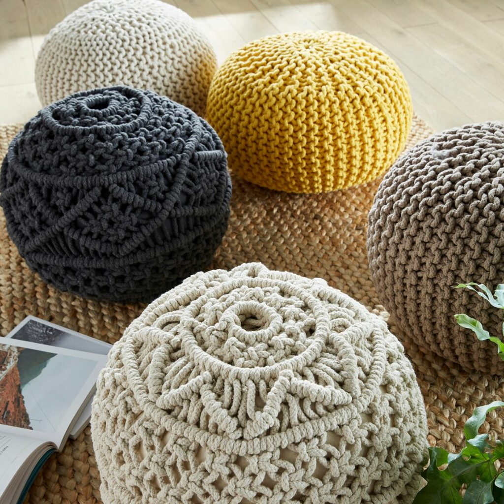 pouf tricot style macramé en corde à faire soi même style berbère
