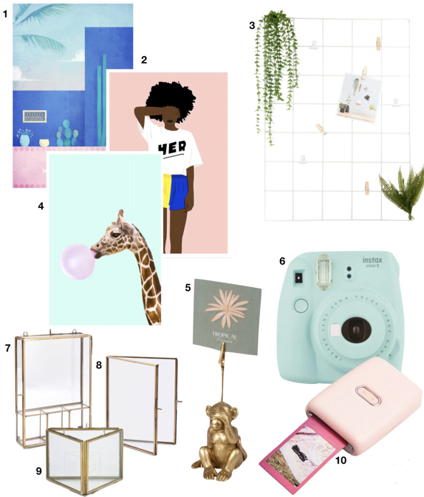 cadeau fille photo polaroid imprimante affiche summer californie rose bleu pastel