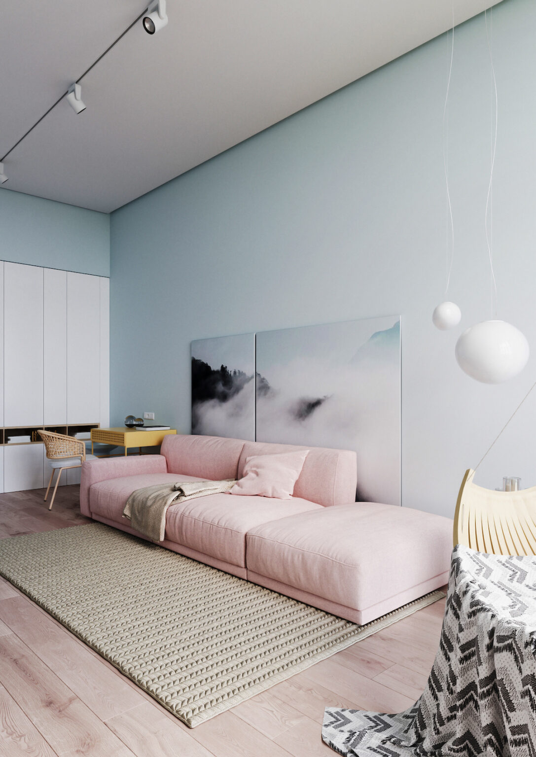 chambre ami idée agencement bureau intérieur couleurs pastel