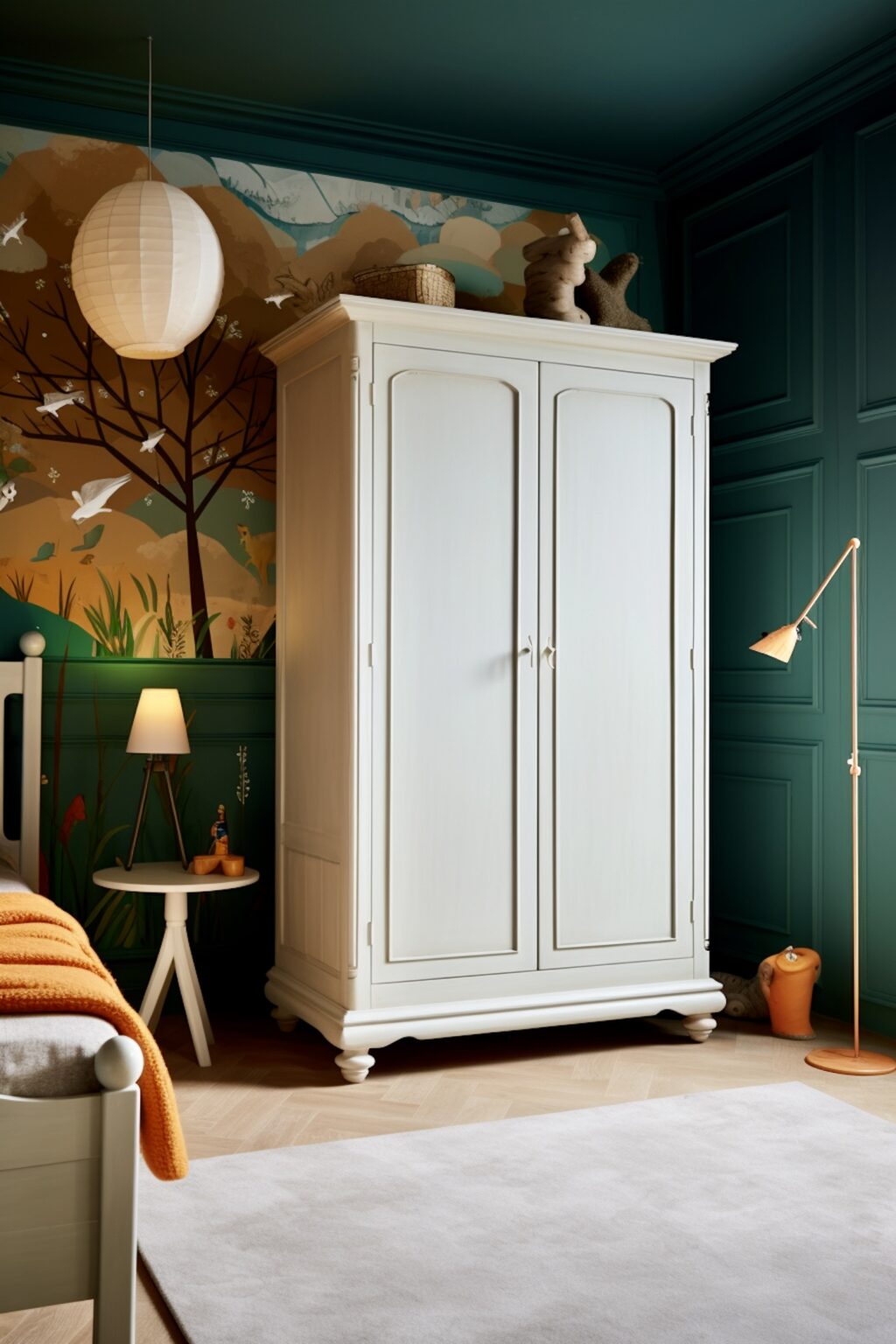 chambre enfant mur vert foncé meuble blanc déco jaune chambre enfant mur vert foncé meuble blanc déco jaune