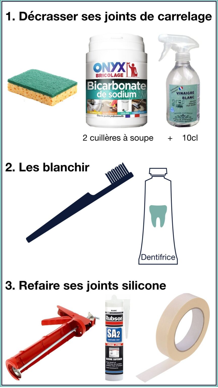 entretien naturel joints carrelage silicone mastic pose facile salle de bain astuce conseil