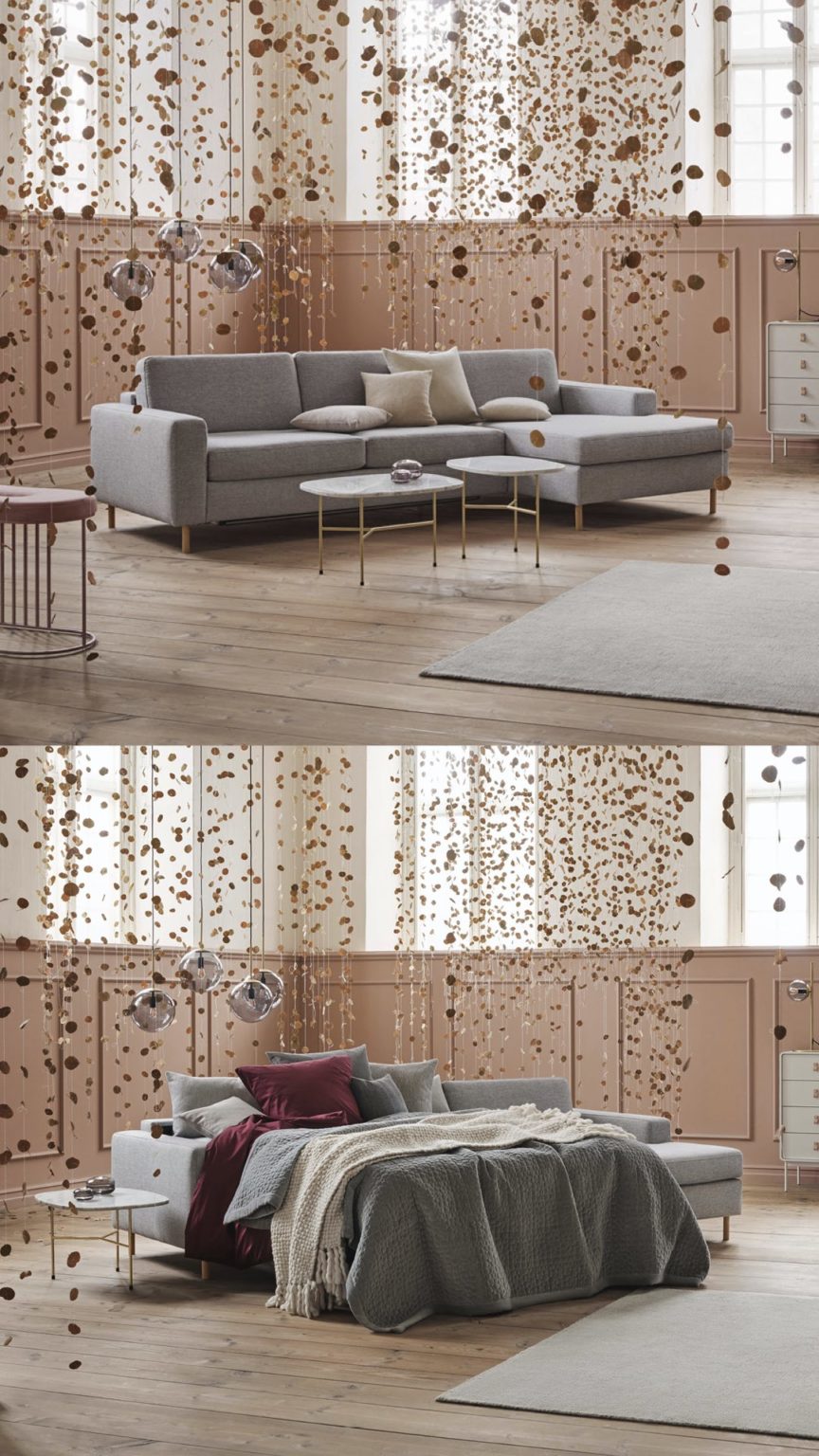 salon canapé lit convertible angle design gris salon mur peinture nude - blog clem around the corner
