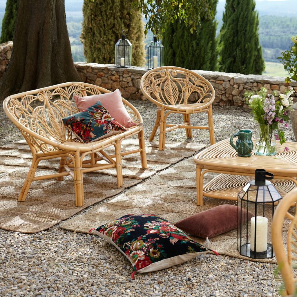 terrasse bohème chaise fauteuil table basse rotin tresse déco outdoor accessoires extérieurs blog clematc