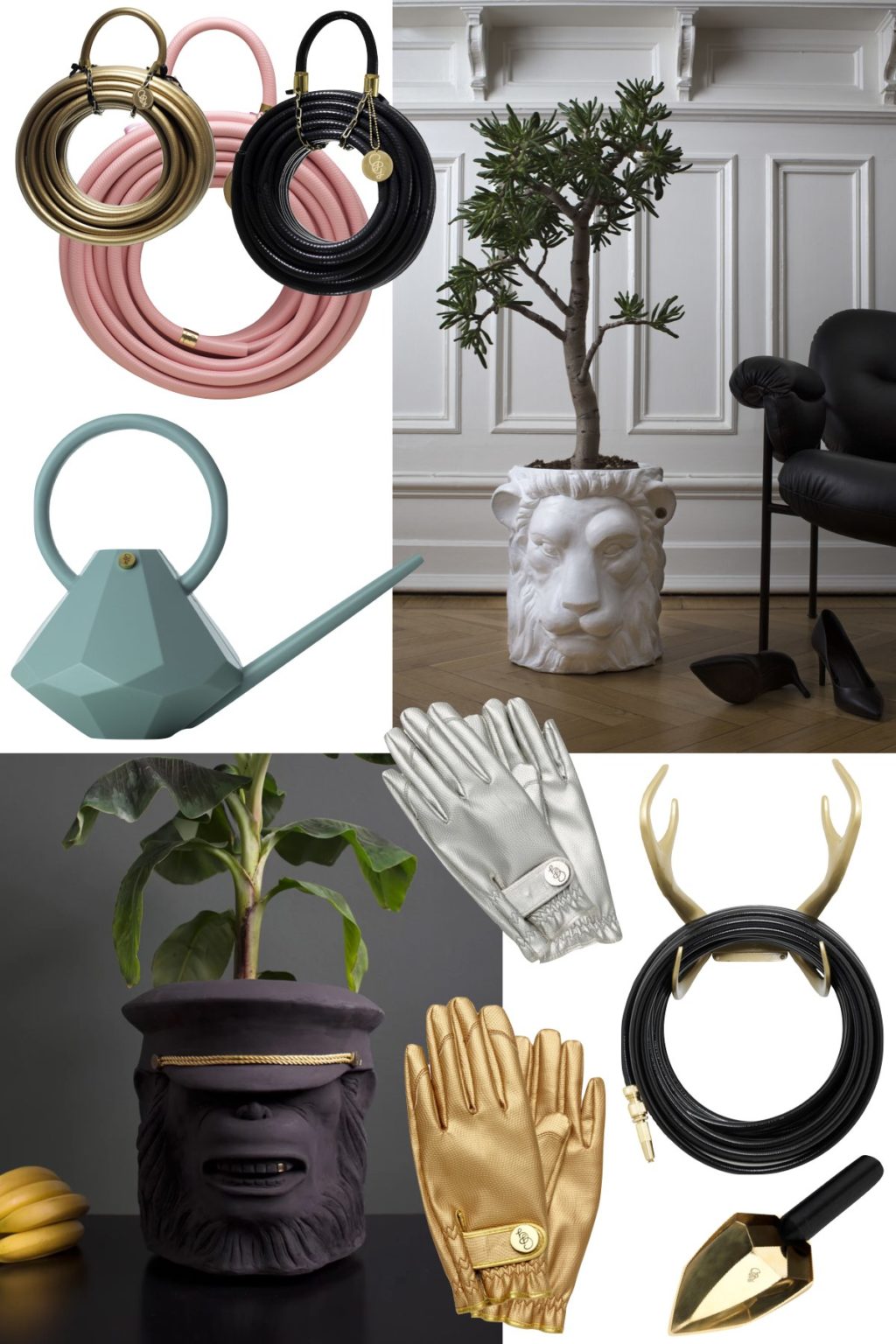 tuyau arrosage original sac bois cerf pot fleur lion singe - blog design - clemaroundthecorner