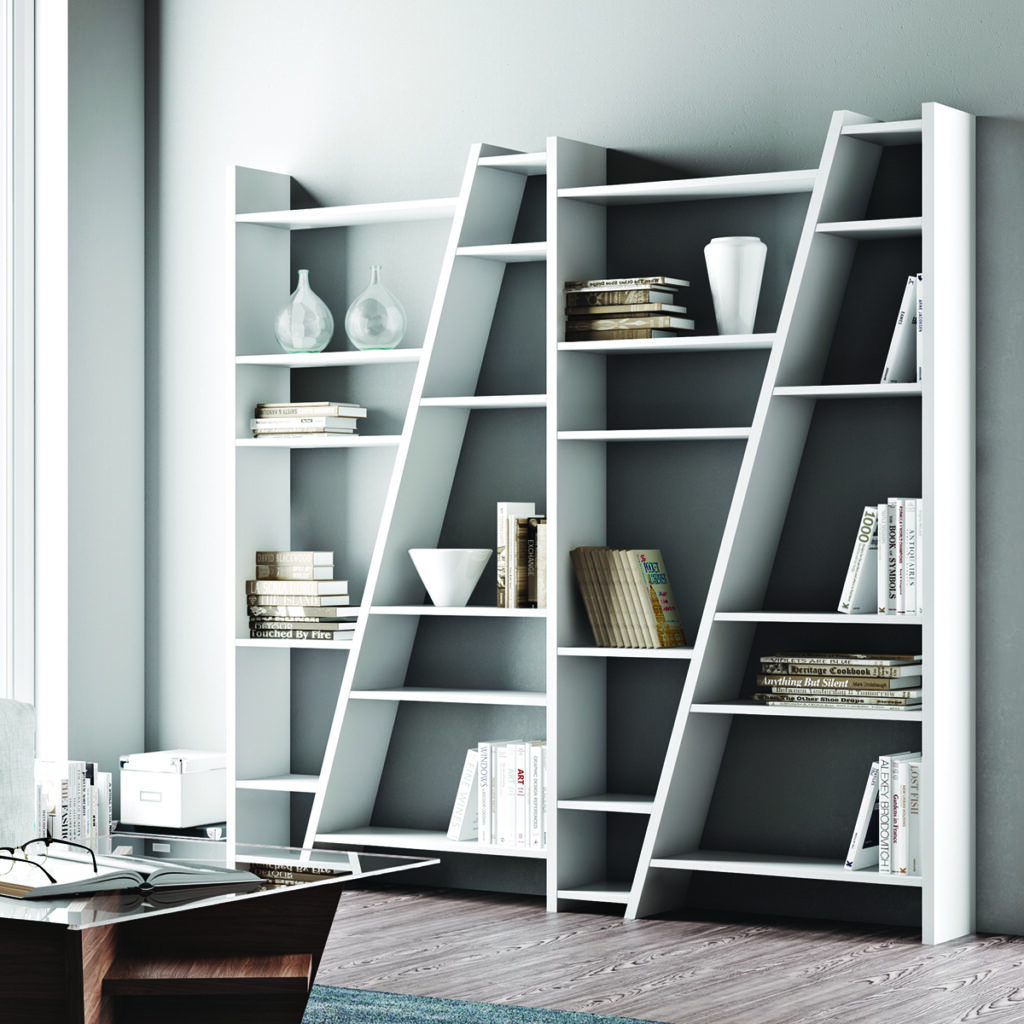 bibliothèque originale bois blanc déco intérieure parquet en bois