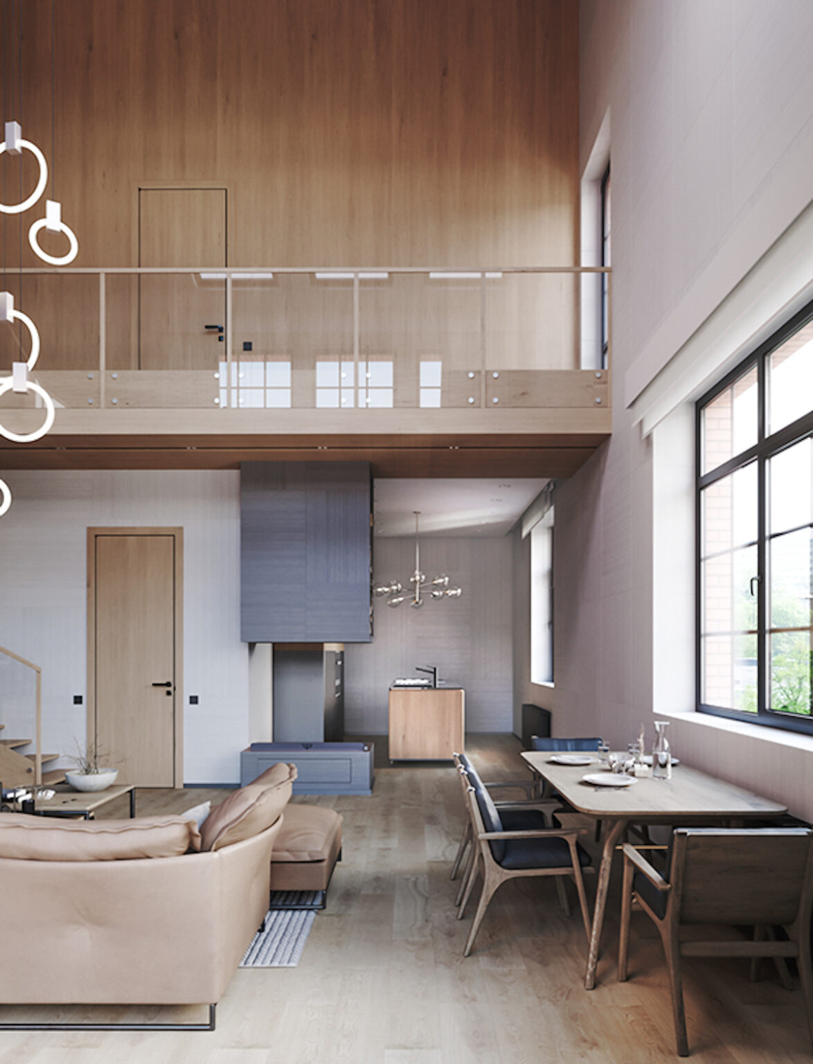 chalet moderne salon séjour cuisine ouverte décoration ton nature