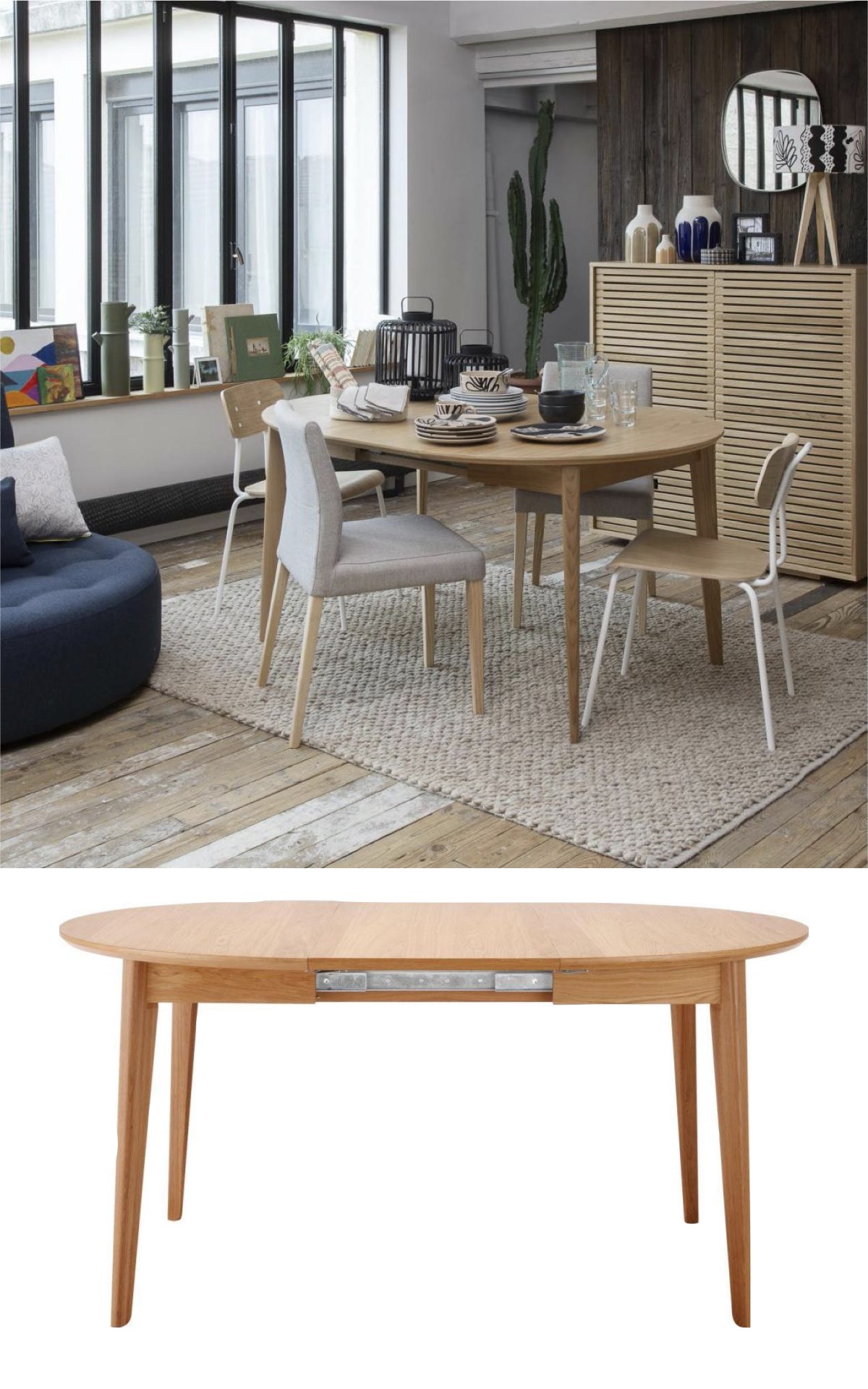 table ronde compact bois extensible rallonge integrée idéal studio petit espace