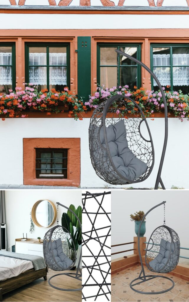 vente privée jardin fauteuil suspendu résine tressé noir gris pas cher