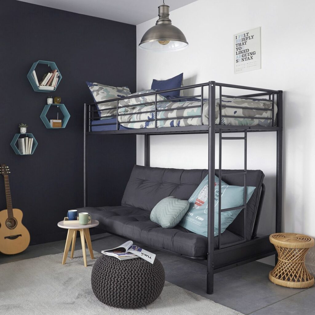 aménager chambre ado garçon grise lit mezzanine canapé convertible