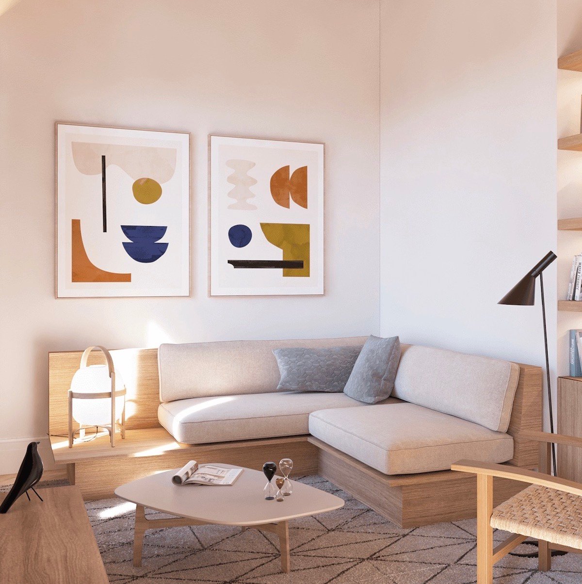 appartement pour senior à Barcelone Espagne canapé angle bois design