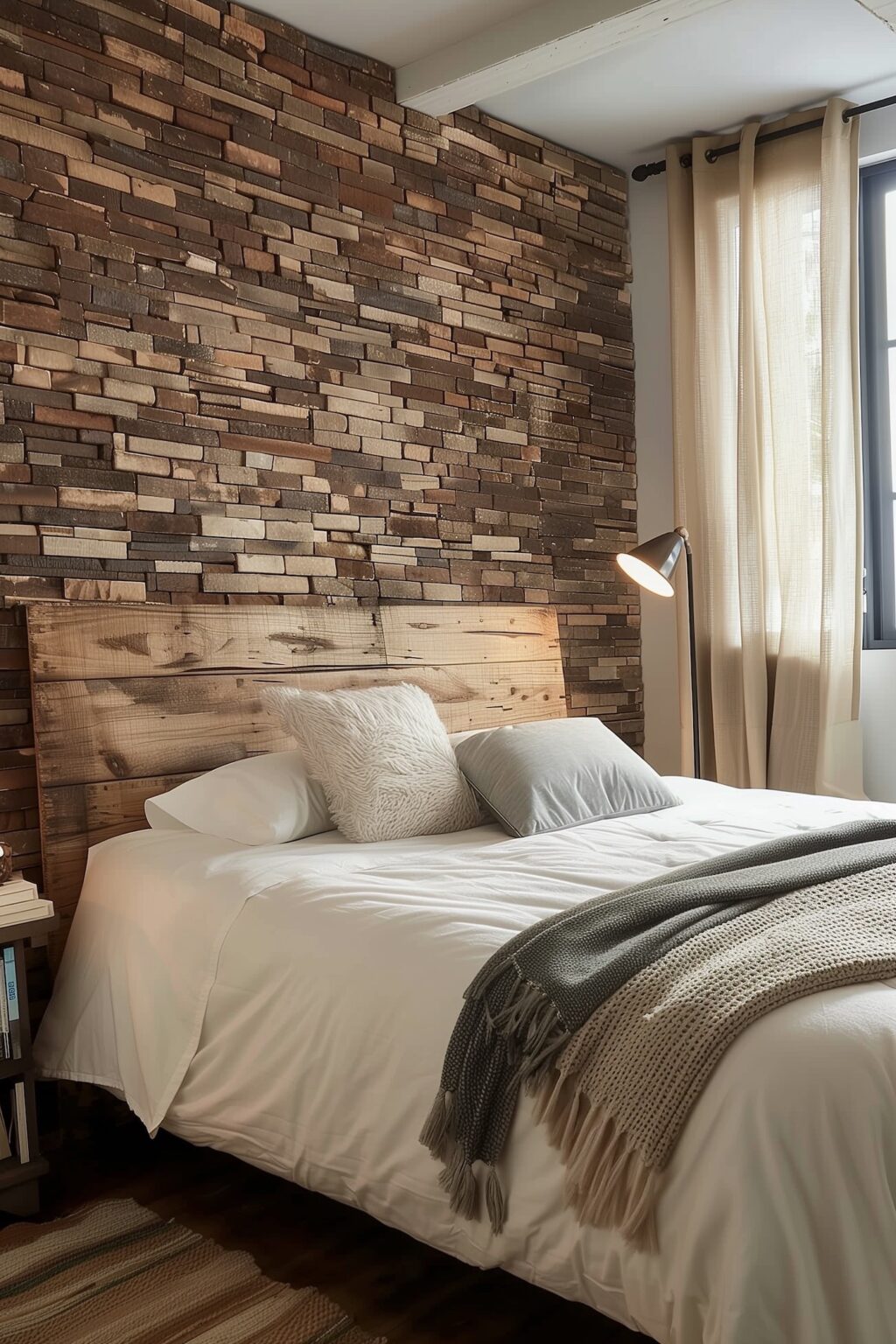 chambre parements briques couleur miel bois