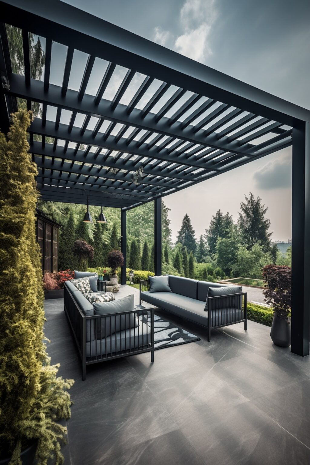 pergola aluminium gris anthracite sol extension maison carrelage