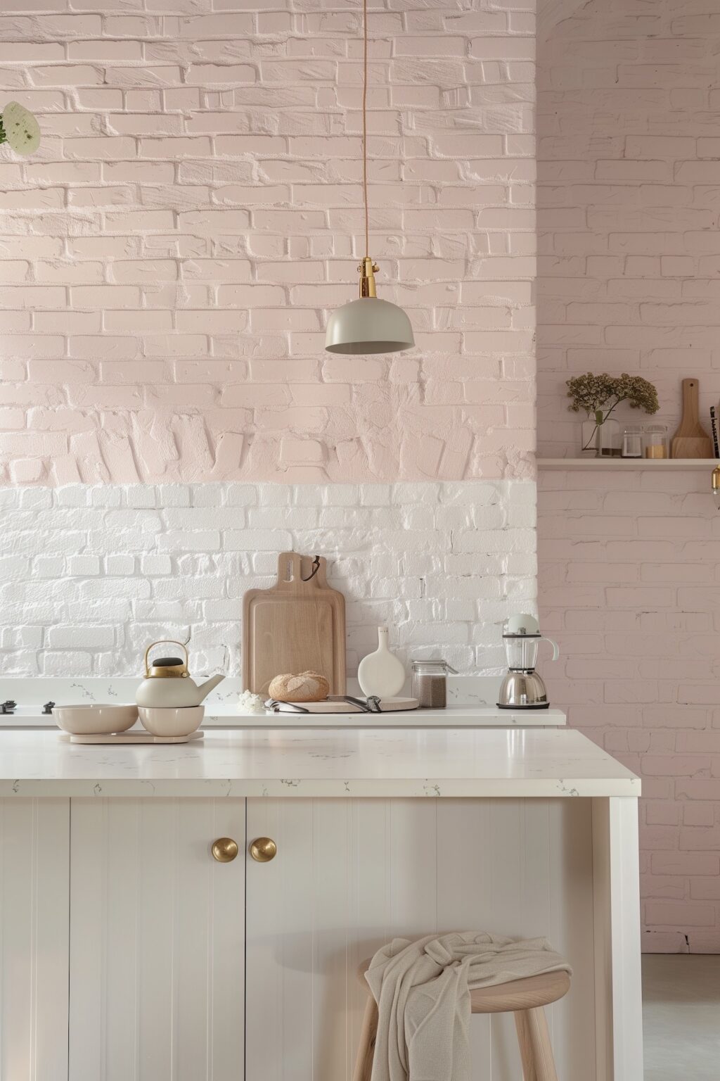 repeindre mur briques soi-même bicolore cuisine