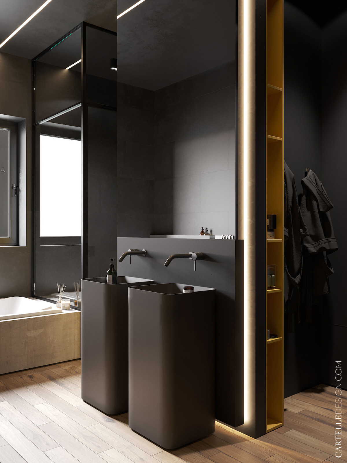 salle de bain noire grise foncé vasque pied cielo - blog décoration - clematc