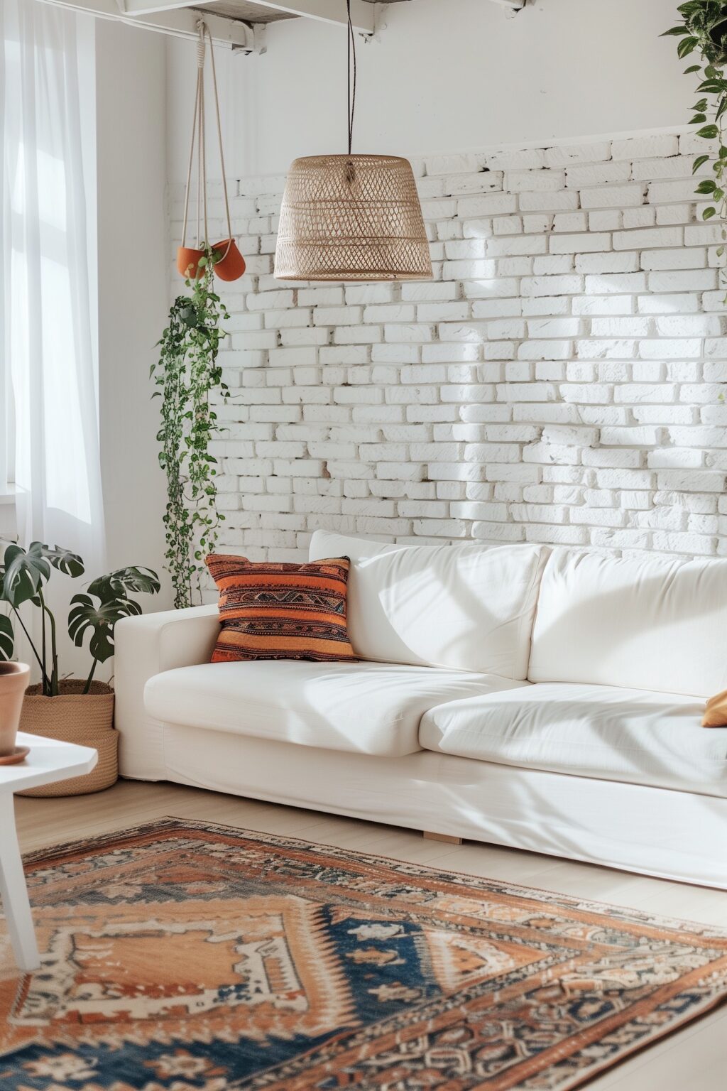 salon fabriquer mur briques style bohème