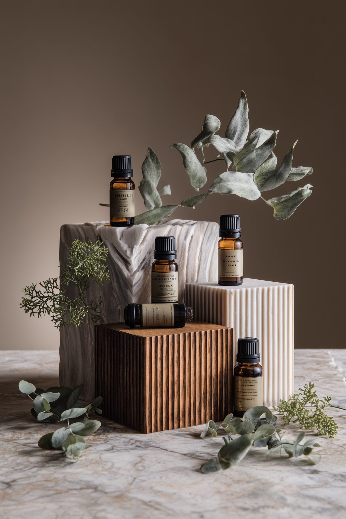 set design flacon parfum bien-être sauna