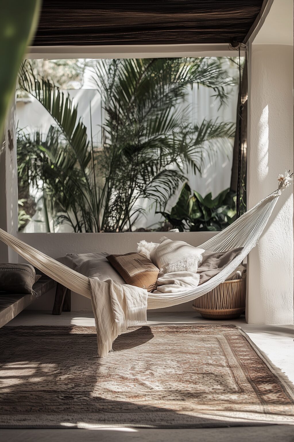 aménagement terrasse hauteur carrée hamac bohème