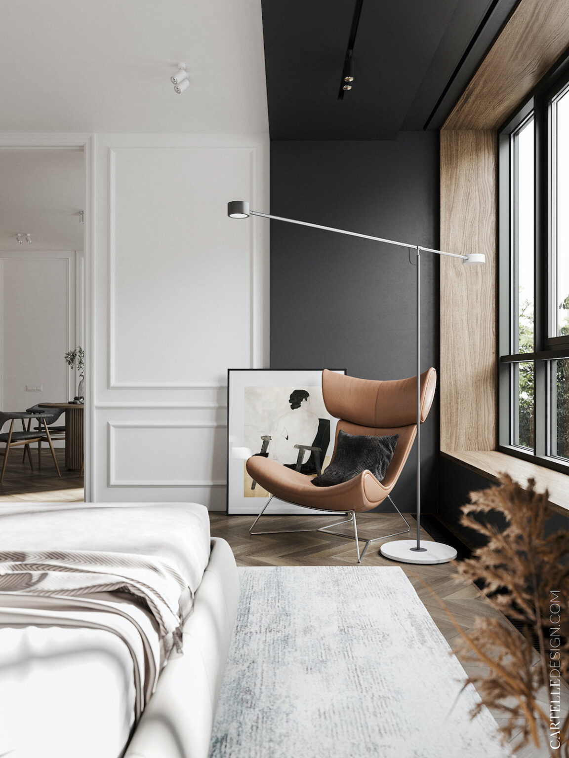 appartement noir blanc bois chambre mur bicolore peinture effet - blog clem around the corner