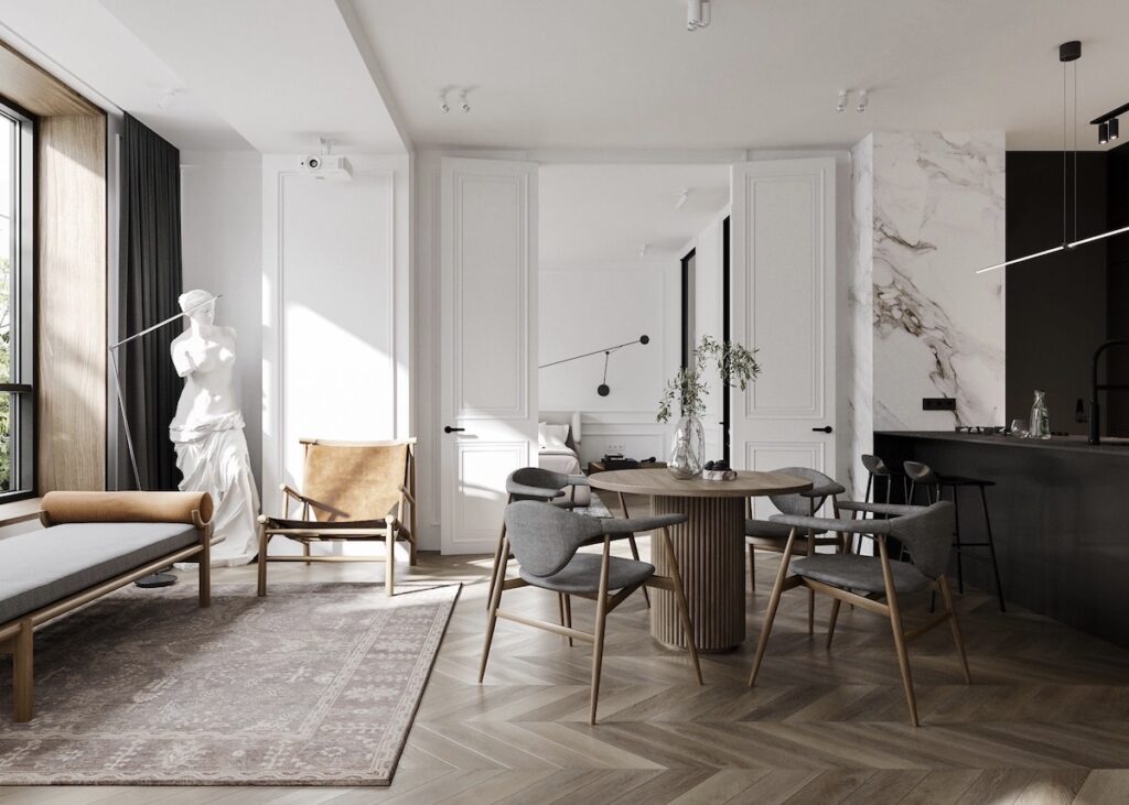 appartement noir blanc bois décoration intérieure style parisien - blog clem around the corner