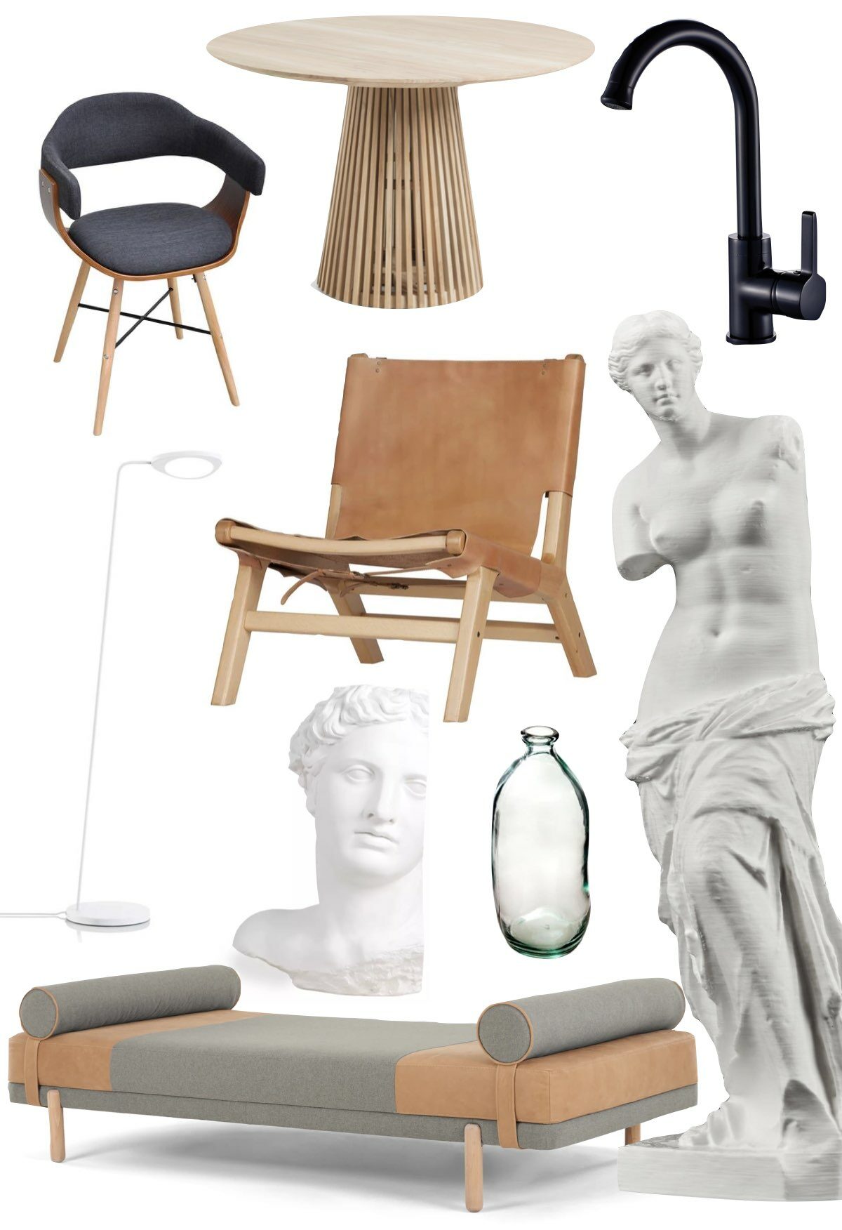 appartement noir blanc bois meuble antique art grecque salon classique neo