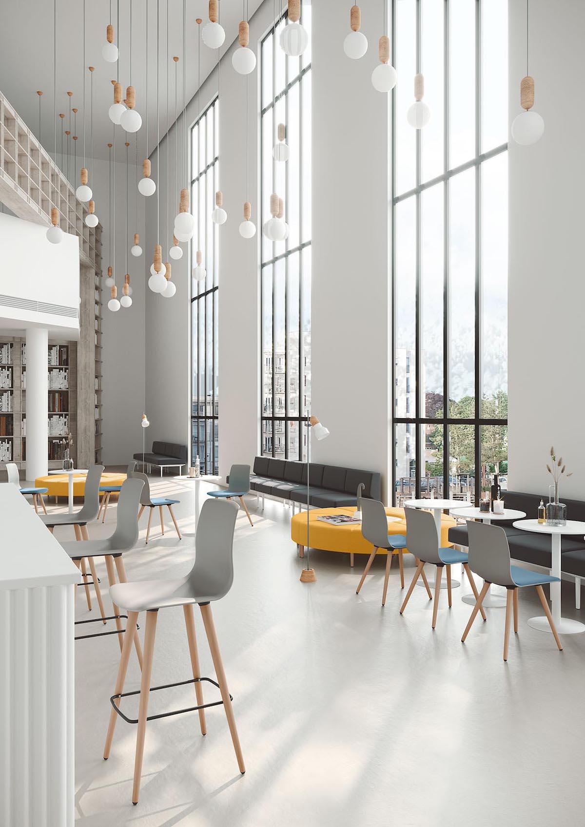 cantine entreprise covid chaise design cafeteria société siège moderne architecture