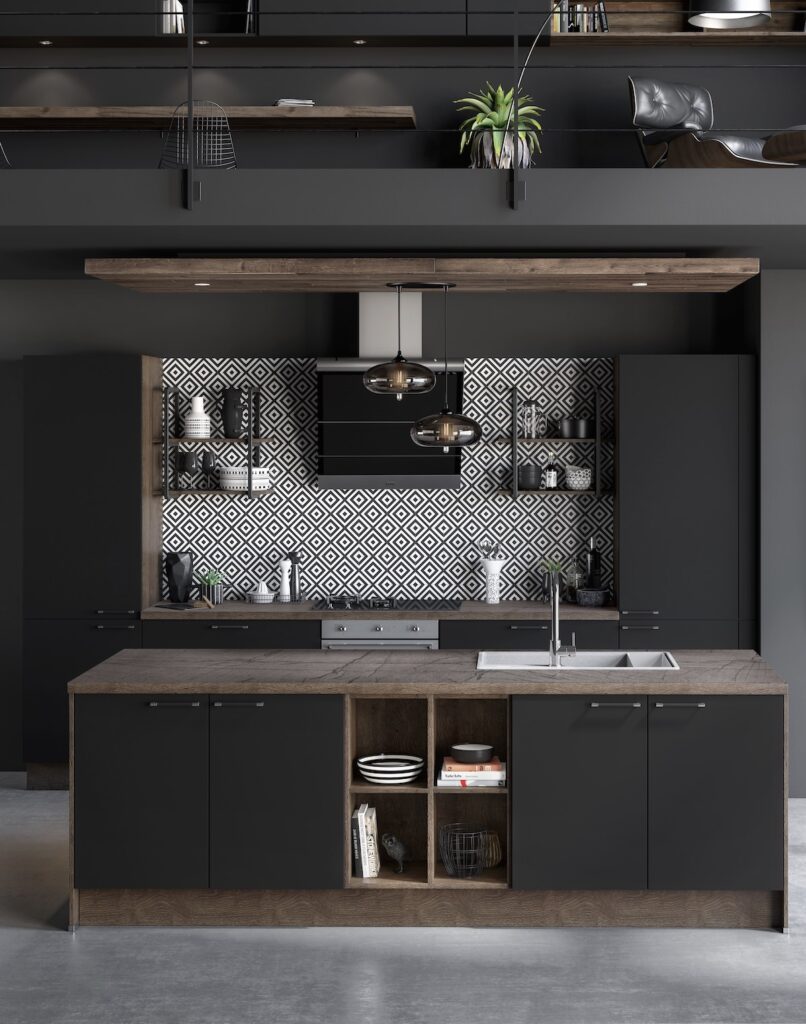 cuisine noire mat bois - blog déco loft - clem around the corner