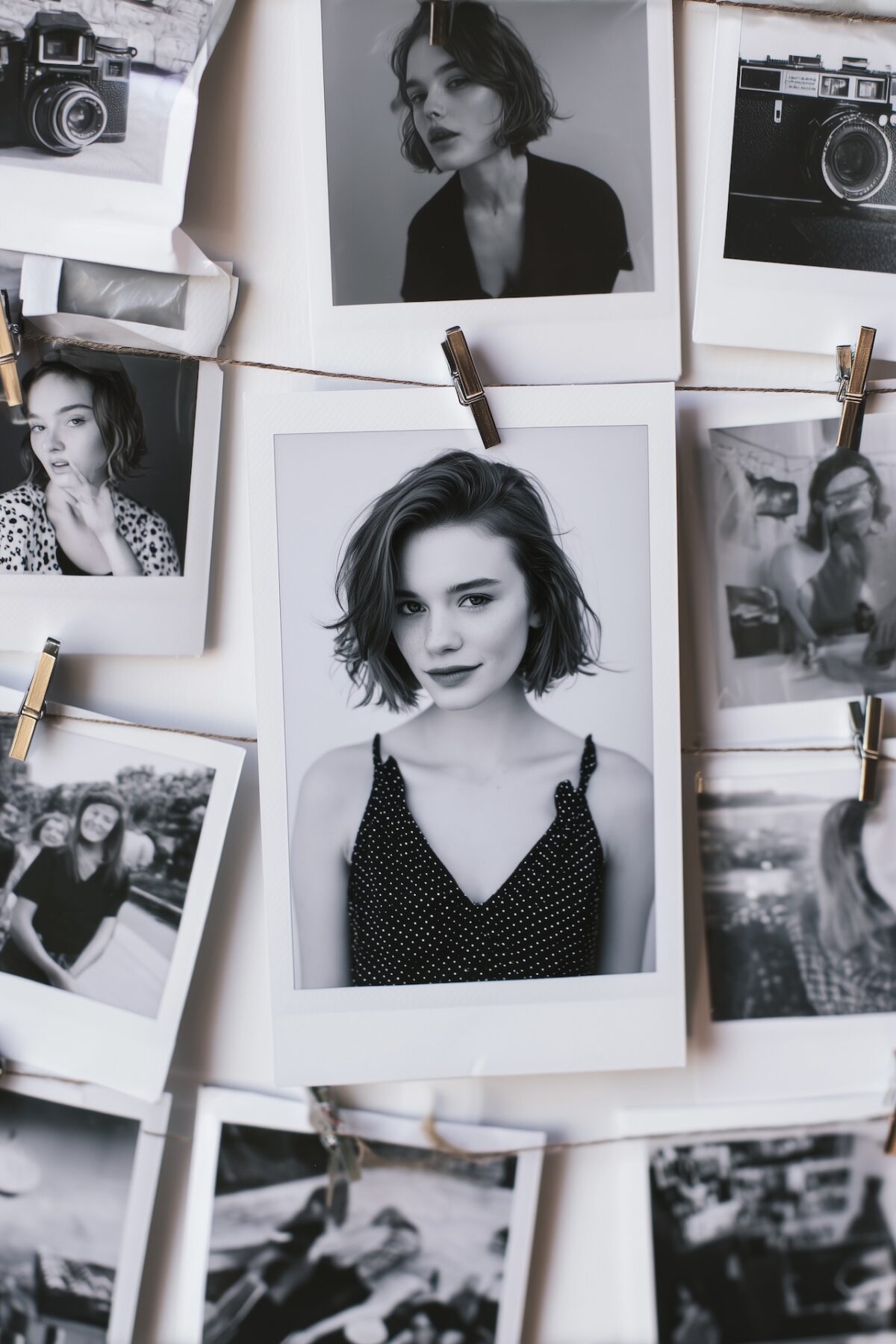 idée déco mur portrait noir et blanc polaroid