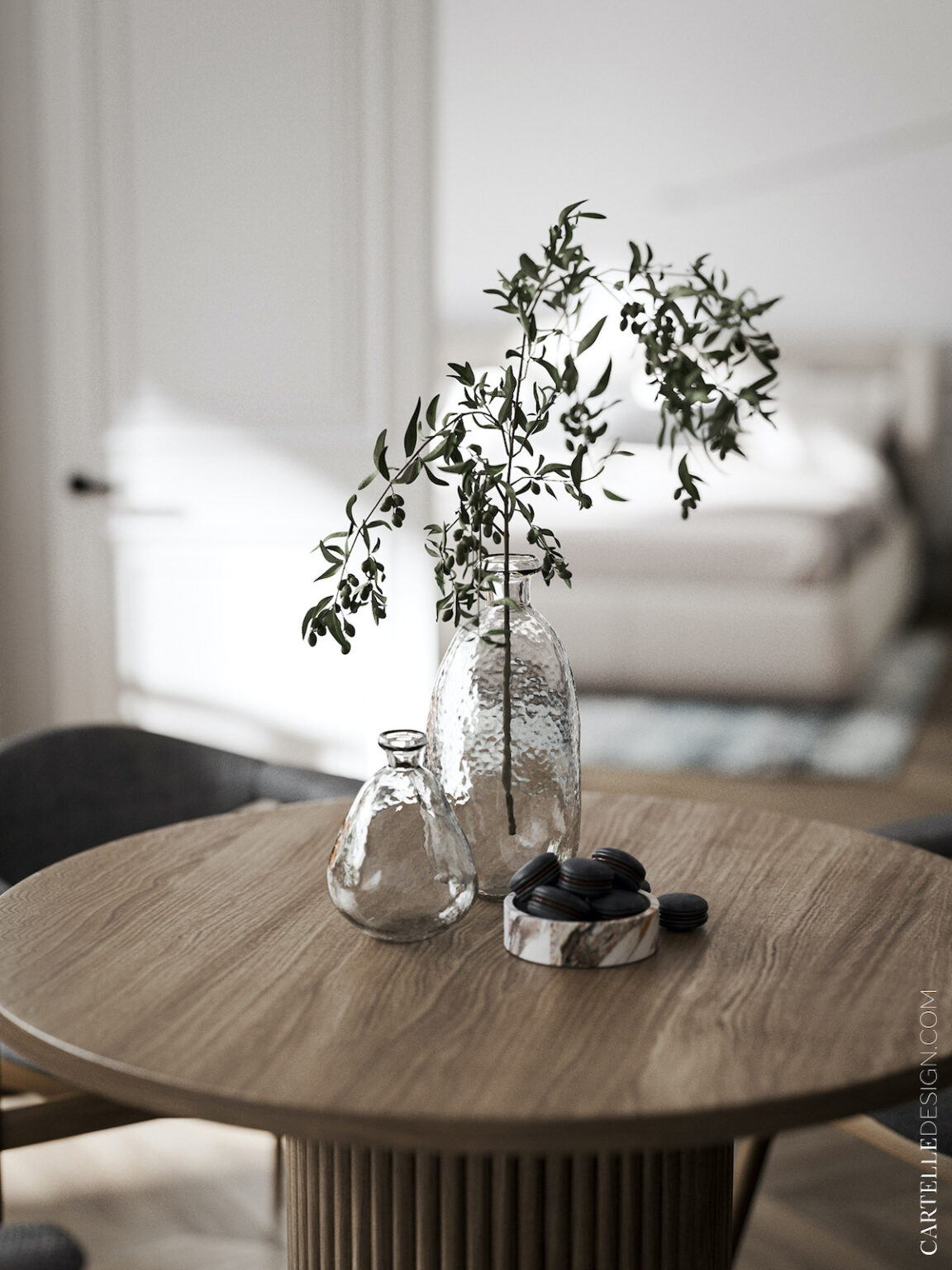 slow life vase verre branche gui table ronde décoration intérieure clematc