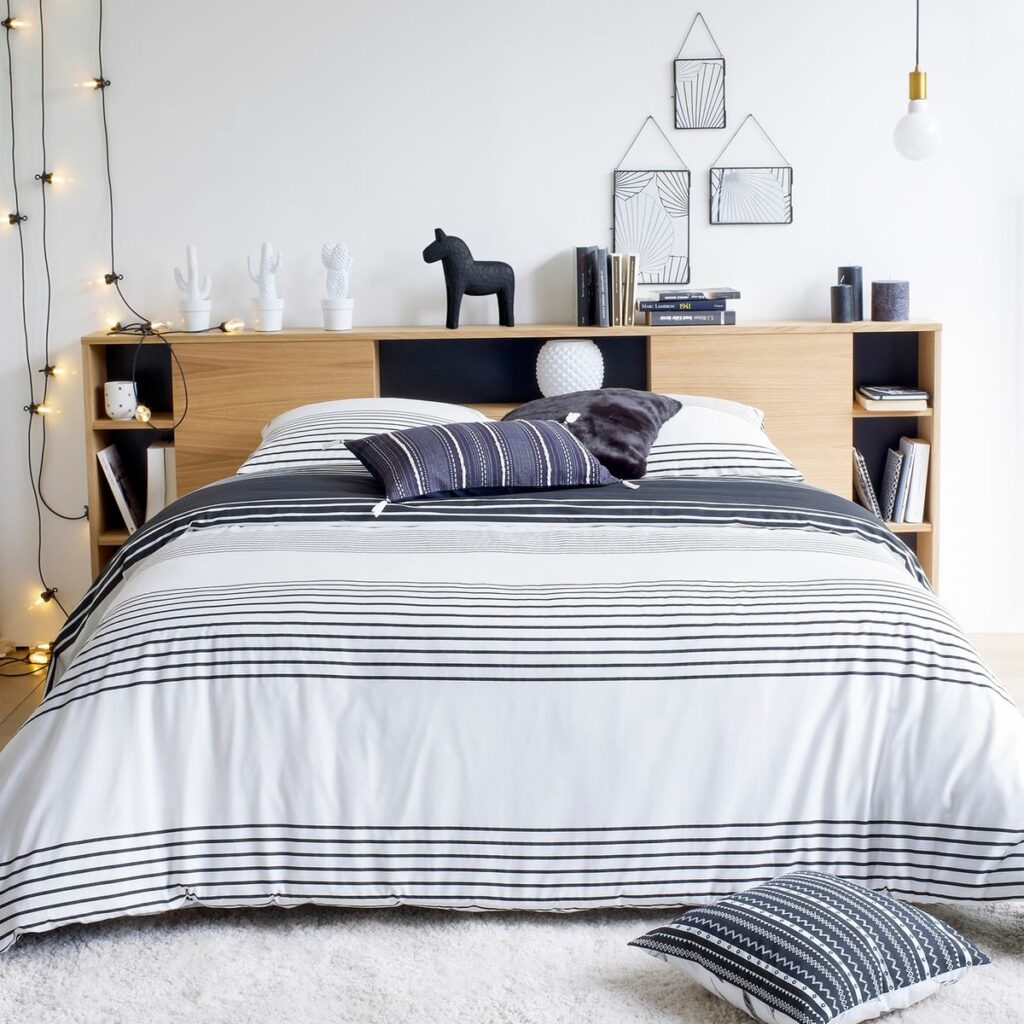 chambre ado garçon fille thème style scandinave bleu marine blanc bois