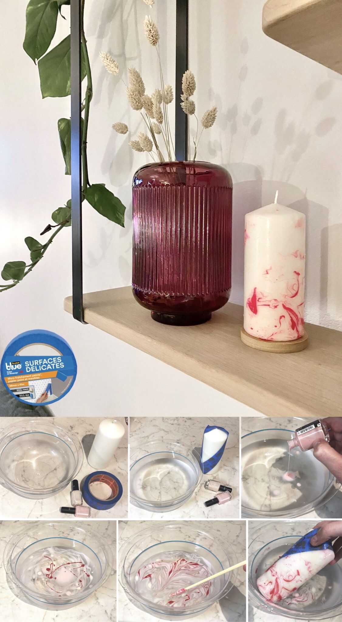 comment faire bougie effet marbre motif vernis ongle diy - clem around the corner