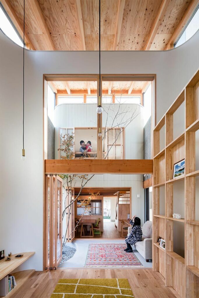 décoration minimaliste japonais haute étagère bois tapis coloré rectangle