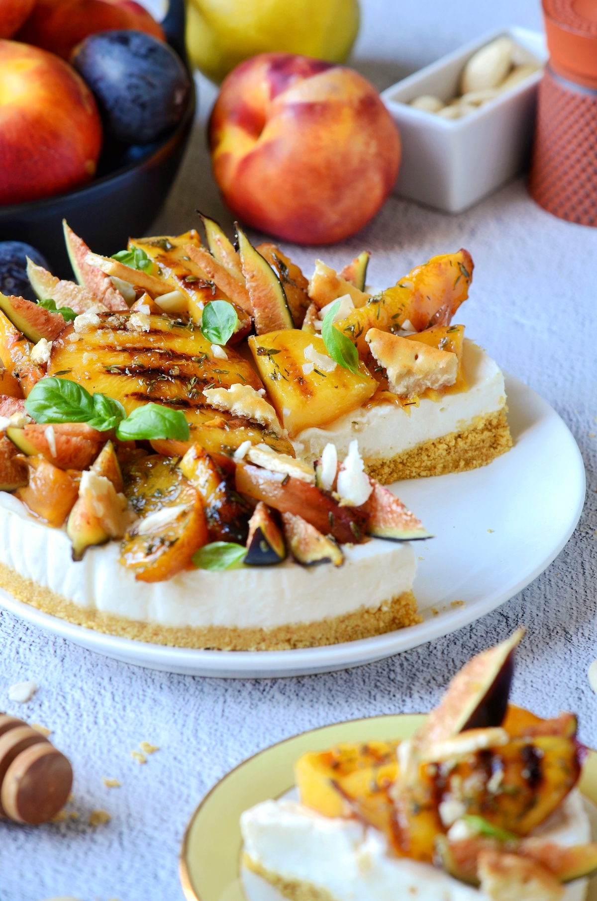 Recette cheesecake chèvre figues et nectarines rôties au miel