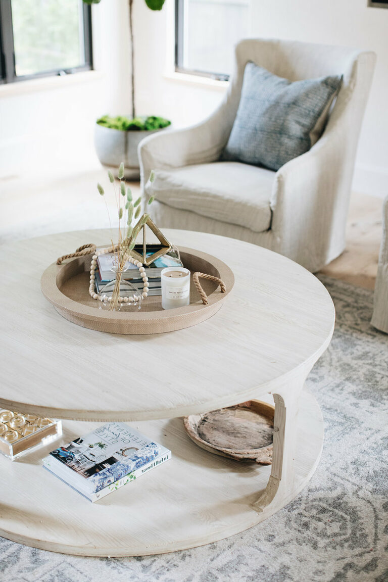 déco bord de mer table basse ronde bois flotté blanc